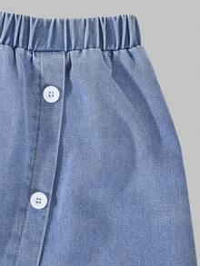 2 件装少女休闲花卉装饰 T 恤和花卉印花牛仔裙套装 - 橘色 - 查看 4