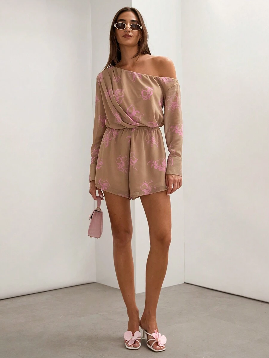 COSMINA 女士度假休闲花卉印花不对称领口连体裤 - 彩色 - 查看 1