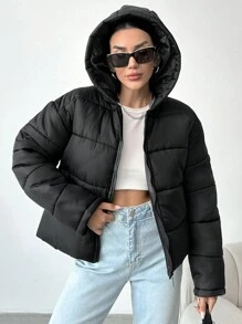 EURMUSE 黑色羽绒冬季大衣（带拉链和连帽衫）