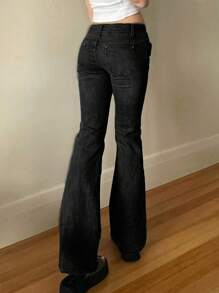 NVFelix Women's Sexy Low Rise Slim Fit Flare Jeans, Stretchy Fabric, Distressed Wash, Elegant & Fashionable, Comfortable Home Wear Casual Y2k Street Style Suitable For Spring And Summer Wear 2026 New Black - Black - View 5