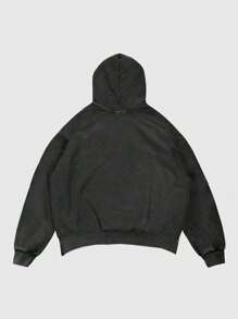 ROMWE MEN Goth Men's Casual Acid-Washed Pullover Hoodie - Black - View 2