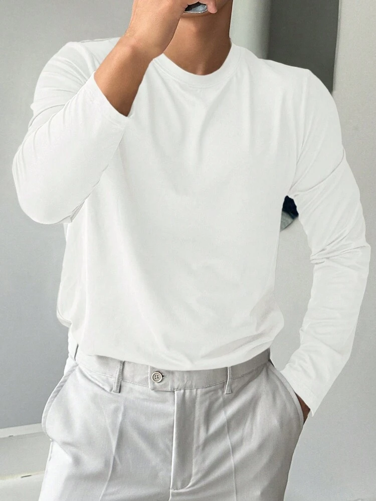 Men's Solid Color Crew Neck Long Sleeve Casual T-Shirt, Spring & Summer,Fall Clothes