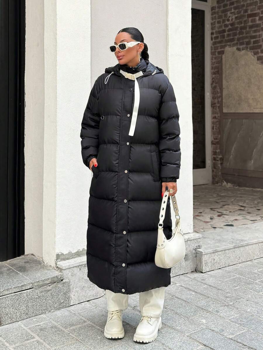 EURMUSE Women's Unique Style Quilted Warm Winter Puffer Long Down Coat - Black - View 1
