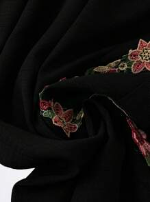 SHEIN LUNE Plus Size Casual Embroidered Pants With Ditsy Floral Pattern Fall Cloth For Women - Black - View 4