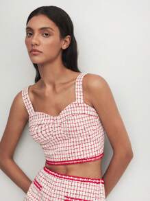 BizChic Red Plaid Fitted Opened Front Top Fall Outfits - Red and White - View 3