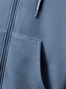 RueChic Sudadera con capucha de algodón de un solo color para hombre con bolsillo, sudadera con cremallera de manga larga