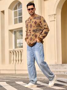 Manfinity VCAY Men's Knitted Relaxed Fit Crew Neck Pullover Sweatshirt, Suitable For Autumn & Winter - Multicolor - View 3