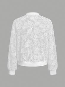 SHEIN Privé Áo khoác ren dài tay màu trắng cho nữ - trắng - Xem 2