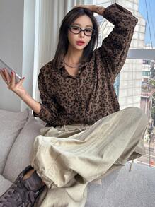 DAZY 女士灯芯绒常规领宽松衬衫猎豹纹印花 - 彩色 - 查看 7