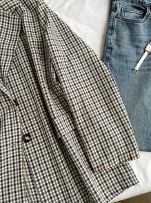 SHEIN Privé Áo khoác Blazer tay dài họa tiết caro/ca rô cổ điển thanh lịch cỡ lớn cho trường học, mùa thu đông - Nhiều màu - Xem 3