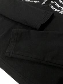 GlowEve Camiseta gráfica de manga larga con cuello con cremallera y estampado de esqueleto de Halloween, para mujer, para primavera y otoño - Negro - Ver 3