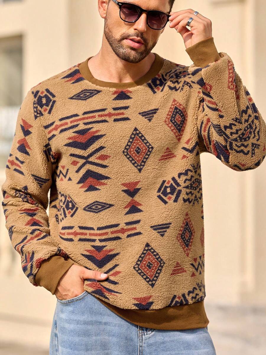 Manfinity VCAY Men's Knitted Relaxed Fit Crew Neck Pullover Sweatshirt, Suitable For Autumn & Winter - Multicolor - View 1