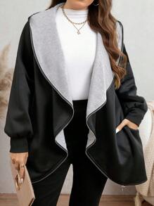 SHEIN LUNE 大码连帽长袖前开式休闲时尚宽松潮流夹克冬季衣服 - 彩色 - 查看 1