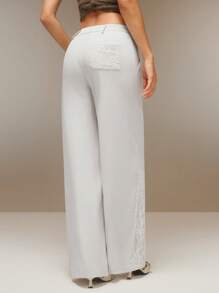 SHEIN Unity Pantalon décontracté à boutons devant unicolore pour femmes, porter tous les jours - Blanc - Voir 3