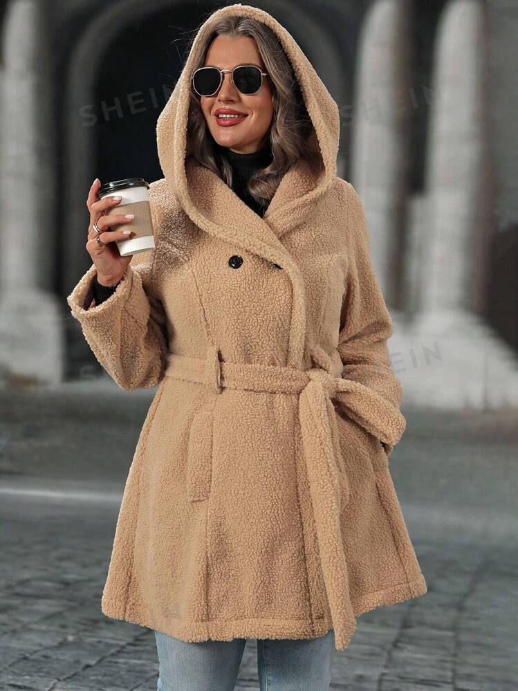 SHEIN LUNE Plus Size Women s Solid Color Casual Hooded Long Sleeve Jacket SHEIN USA