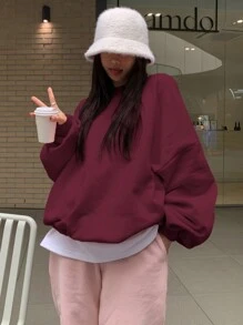 DAZY Dames Casual Effen Kleur Oversized Dropped Shoulder Sweatshirt, Herfst & Winter, Lange Mouw Tops