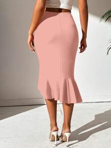 SHEIN SXY Chân váy xếp nếp cao cấp thanh lịch dành cho nữ, thiết kế ôm vừa vặn - Bụi hồng - Xem 2