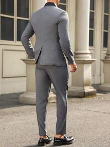 Manfinity Mode 2pcs Men's Front Button Faux Pocket Long Sleeve Shirt And Pants Suit - Dark Grey - View 2