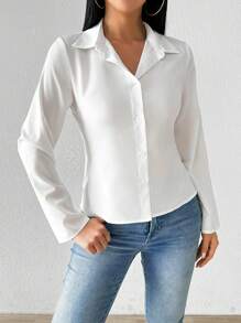 Chiquease Camisa casual de mujer de unicolor de manga larga con botones delanteros, lazo trasero y espalda descubierta