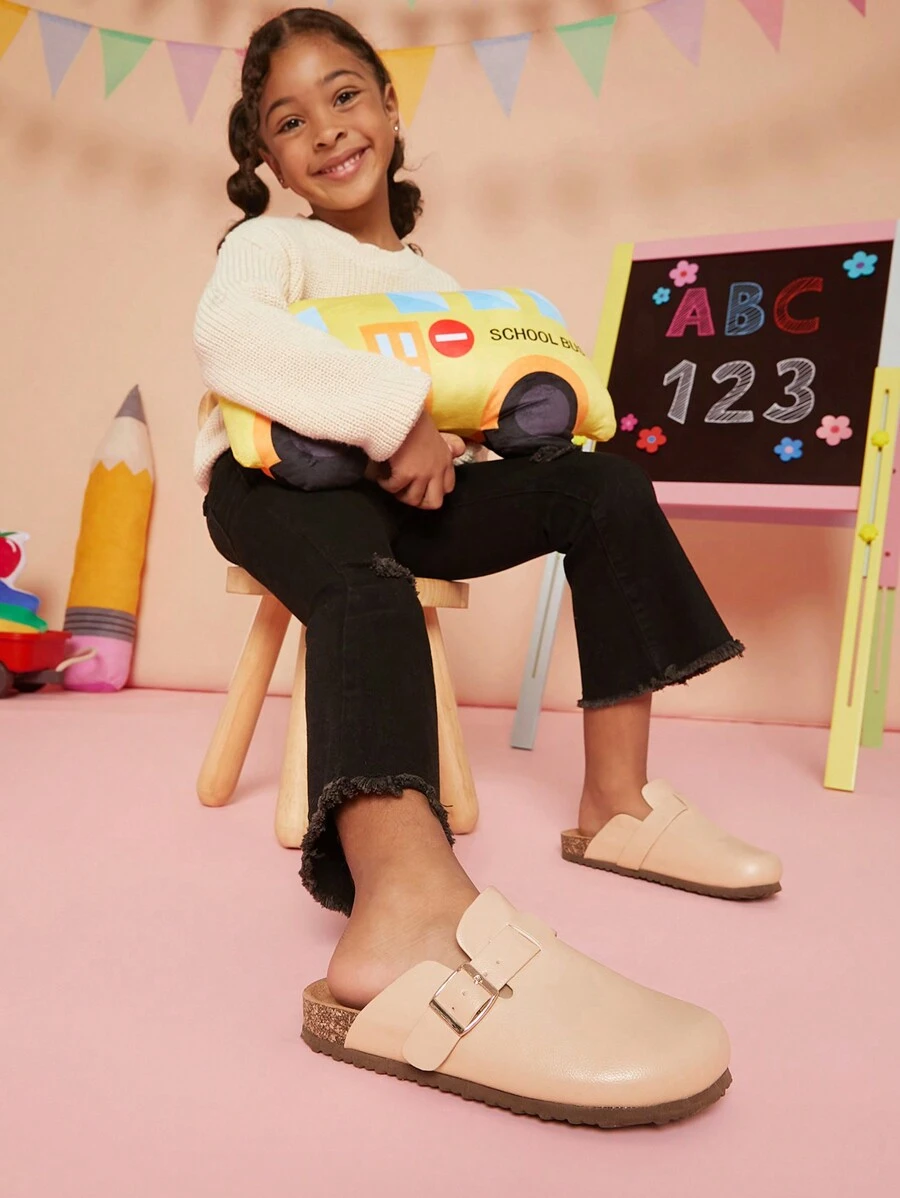Mini mi Bestseller Kid's Taupe Pu Classic Slip-On Clogs With Extra Cushioning - Stylish Daily Soft Footbed Boton Cork Clogs For Superior Comfort - Khaki - View 1