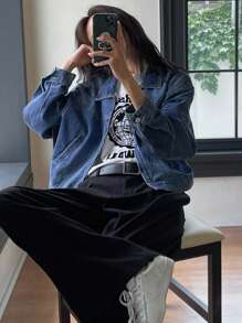 DAZY Women Casual Denim Jacket, Spring Autumn - Medium Wash - View 4