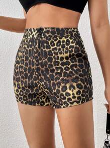 SHEIN Privé Women Leopard Print Casual Shorts - Multicolor - View 4