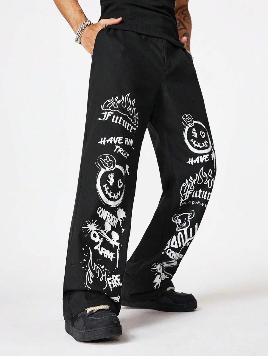 Manfinity VCAY Men's Loose Straight Woven Pants - Black - View 1