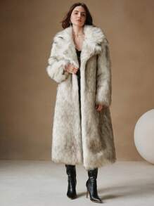 Anewsta New Autumn/Winter Women Fashion Faux Fox Fur Long Coat Parka Outerwear For Holiday Party Clothes
