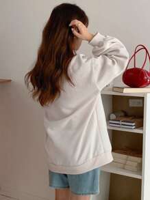 DAZY Women's Round Neck Knit Sweatshirt With Bow Design,Fall Clothes - Beige - View 5