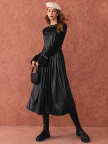 Enchnt Vestido de manga larga para mujer con decoración de cuentas - Negro - Ver 5