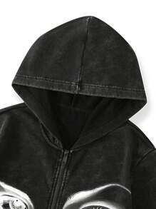 Manfinity EMRG Sudadera informal con capucha y cremallera con estampado de ojo para hombre