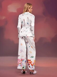 SHEIN X Care Bears Designer Plus Loose Comfortable Bear Printed Pajama Set, Holiday - Multicolor - View 7