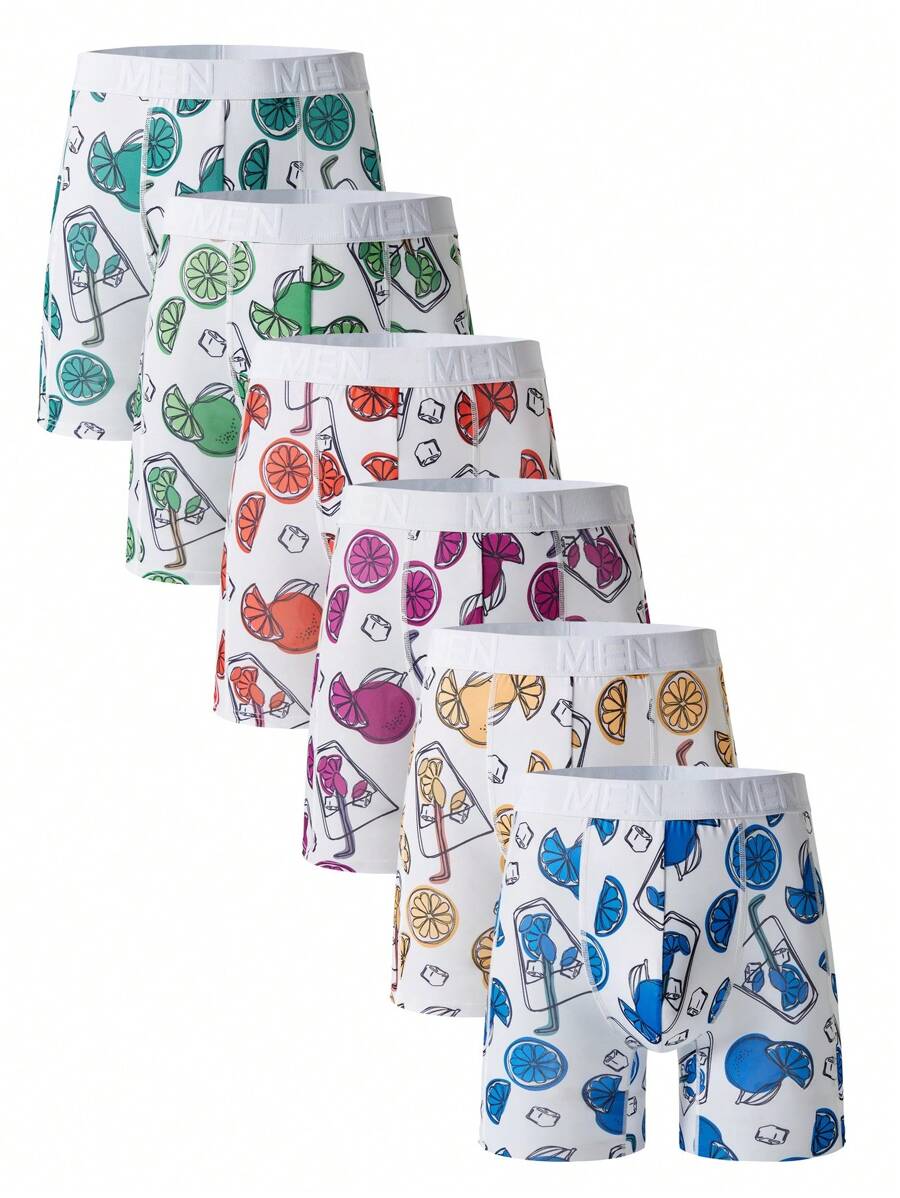 6pcs/Set Men's Fruit Print Boxer Brief - Multicolor - View 1