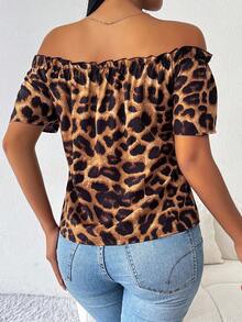 Chiquease Blusa de hombros descubiertos con estampado de leopardo para mujer - Multicolor - Ver 2