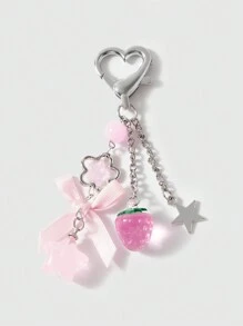 ROMWE Kawaii 1pc Back To School Cute Bowknot & 5-Pointed Star Bead Decor Keychain Valentines - Multicolor - View 1