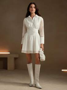 Anewsta Vestido corto blanco bordado - Blanco - Ver 6