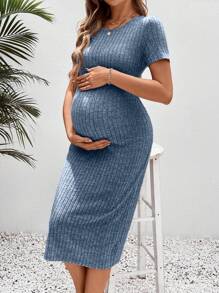 SHEIN 孕妇休闲修身中长款圆领孕妇连衣裙