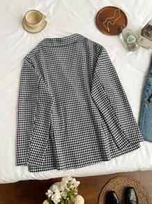 SHEIN Privé Plus Size Women Houndstooth Blazer Lapel Formal Suit - Multicolor - View 2