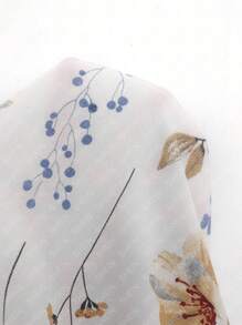 Celure 大码女式花卉印花露肩休闲衬衫 - 白色 - 查看 7