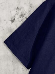 RueChic 100% Cotton Men Embriodery Short Sleeve Regular Shirt & Pants Two-Piece - Navy Blue - View 10