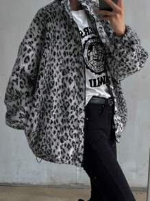 DAZY Women's Leopard Print Thermal Lined Warm Regular Jacket, Winter Cheetah Print,Fall Women Clothes,Thermal Lined Women Coats - Grey - View 6