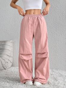StreetHx Women's Solid Color Casual Long Pants - Pink - View 5