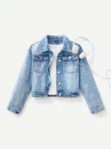 Tween Girls Fashion Distressed Denim Jacket, Casual All-Match Versatile Jean Coat, School, Campus, College