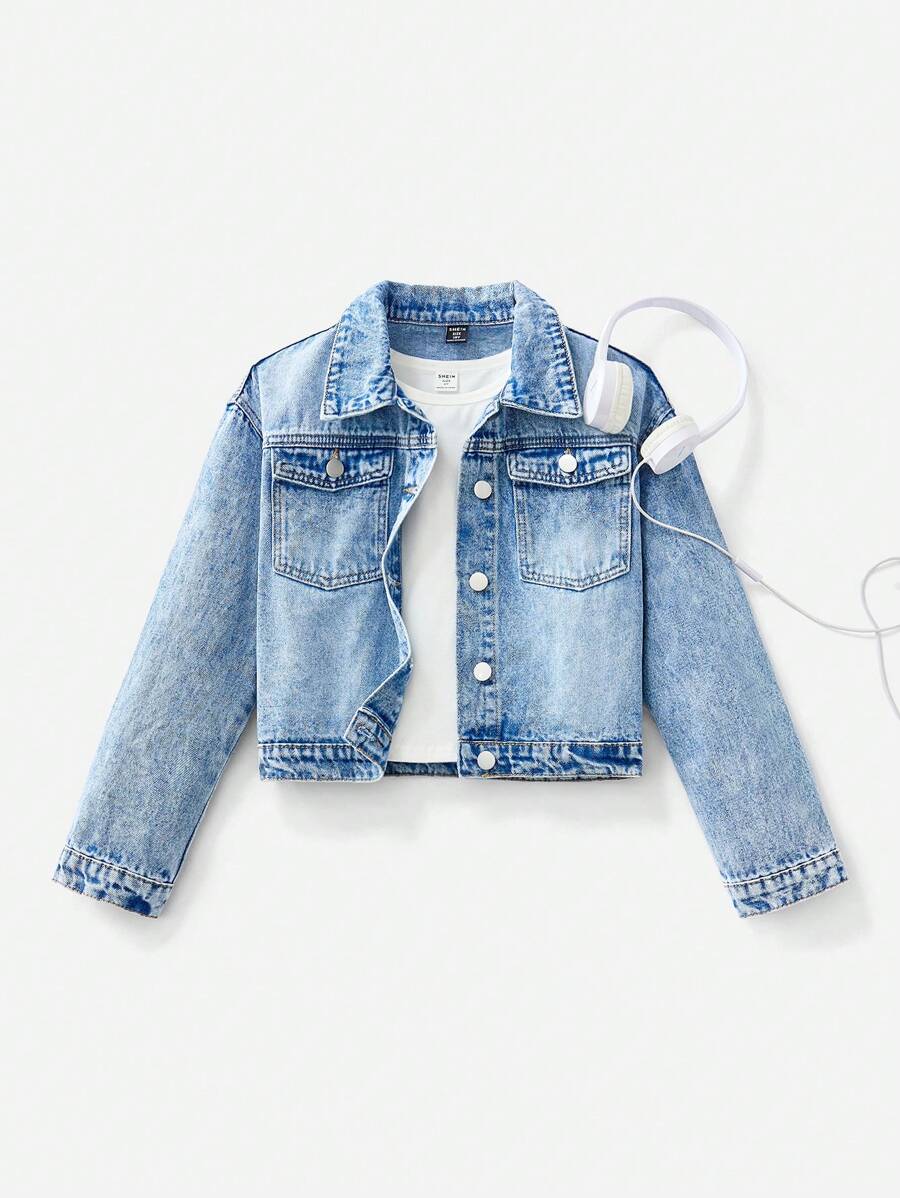 Tween Girls Fashion Distressed Denim Jacket, Casual All-Match Versatile Jean Coat, School, Campus, College