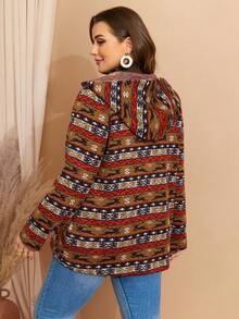 EMERY ROSE Áo khoác lông mùa đông cỡ lớn cho nữ, áo khoác nỉ dài tay in họa tiết phong cách cổ điển - Nhiều màu - Xem 2