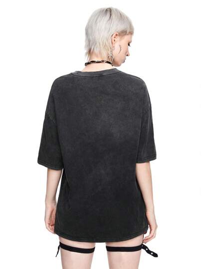 Grunge Punk Women's Distressed Punk Flame & Lightning Print T-Shirt