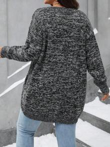 SHEIN LUNE Plus Size Women V-Neck Criss-Cross Wrap High Low Sleeve Fall Sweater Knit Pullover Fall Winter - Black - View 2