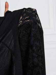 SHEIN Lady Áo khoác dài tay cỡ lớn mùa xuân và mùa thu và mùa đông giản dị thanh lịch màu đen đan ren ren tương phản ren dài ba phần tư - màu đen - Xem 6