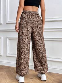 Flirla Women's Leopard Print Drawstring Waist Casual Sweatpants - Multicolor - View 2
