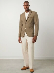 Manfinity VCAY 男士梭织休闲修身长袖西装外套，适合春秋季办公室穿着 - 咖啡棕 - 查看 3